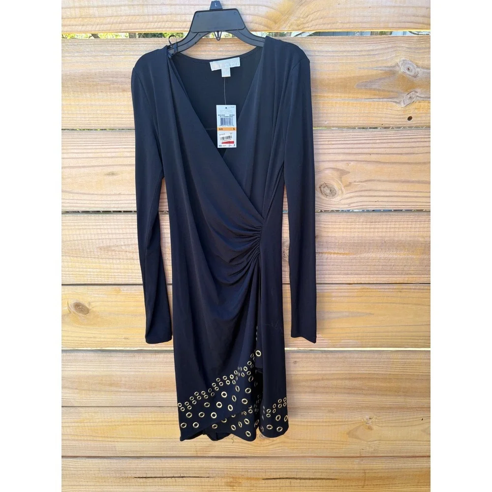Michael Kors Navy Blue Long Sleeve Grommet Hem Wrap Dress MH48VJNS32 Mens S